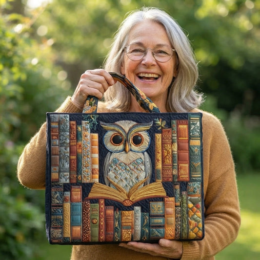 Indira | Owl & Old Books Quilted Tote