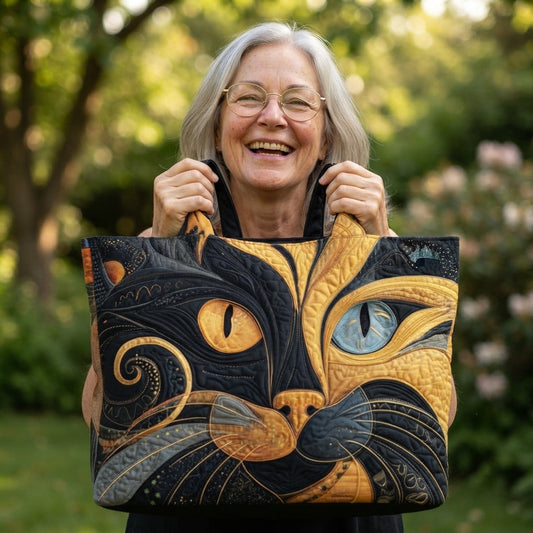 Freya | Black Cat Face Quilted Tote