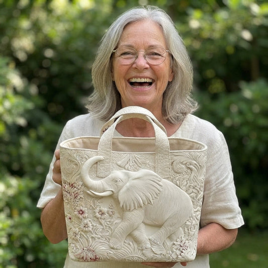 Lola | White Elephant Quilted Tote