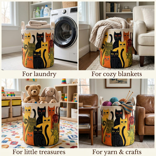 Folk Art Cat Laundry Basket