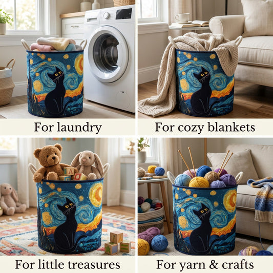 Starry Night Cat Laundry Basket