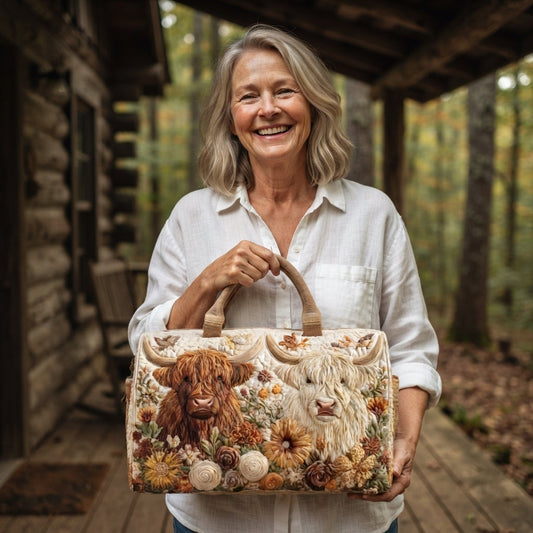 Heather | Two Highland Cows Quilted Duffle