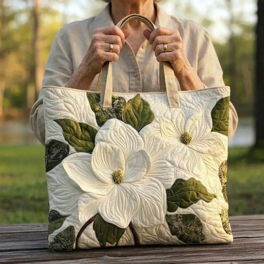 Adeline | White Magnolia Quilted Tote
