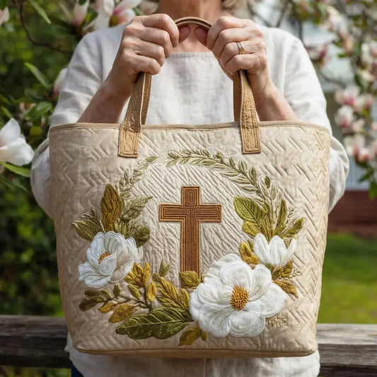 Cassidy | Holy Cross & Flowers Quilted Tote