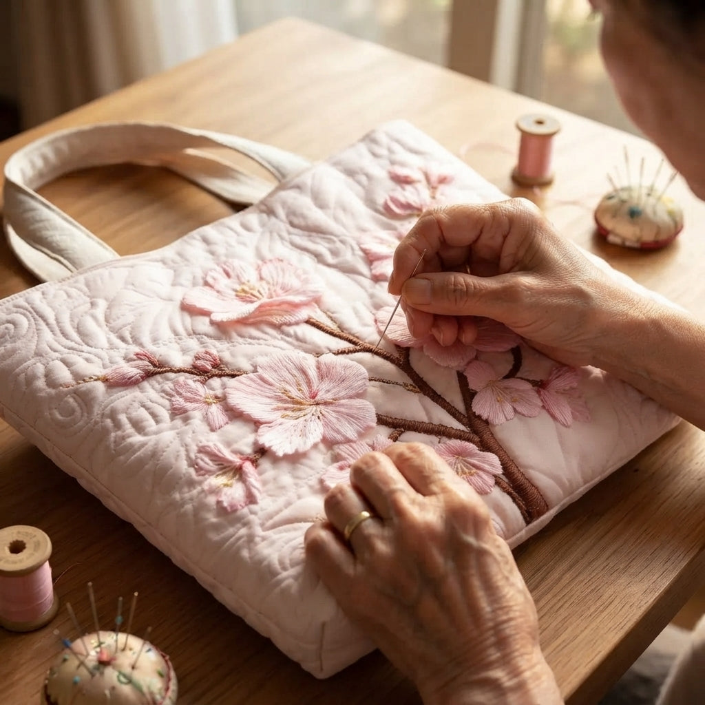 Blossom Serenity | Cherry Blossom Quilted Tote