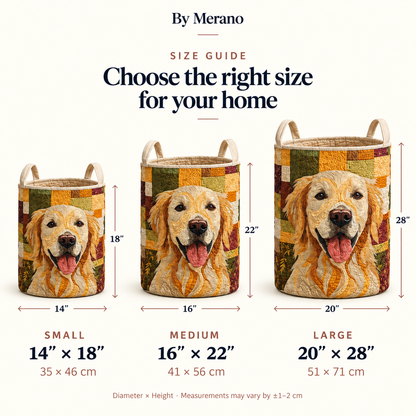 Cheerful Golden Retriever Laundry Basket
