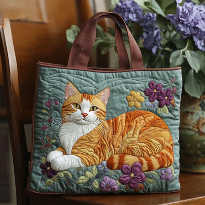 Sage | Ginger Cat & Flowers Quilted Tote