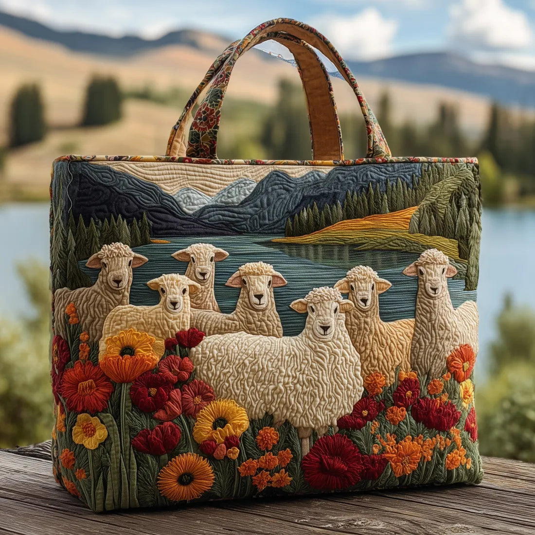Valerie | Sheep by the Lake Quilted Tote