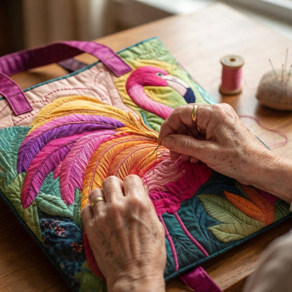 Brianna | Rainbow Flamingo Quilted Tote