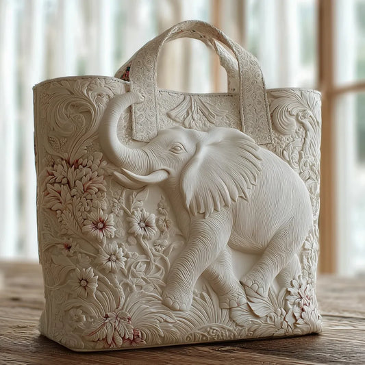 Lola | White Elephant Quilted Tote