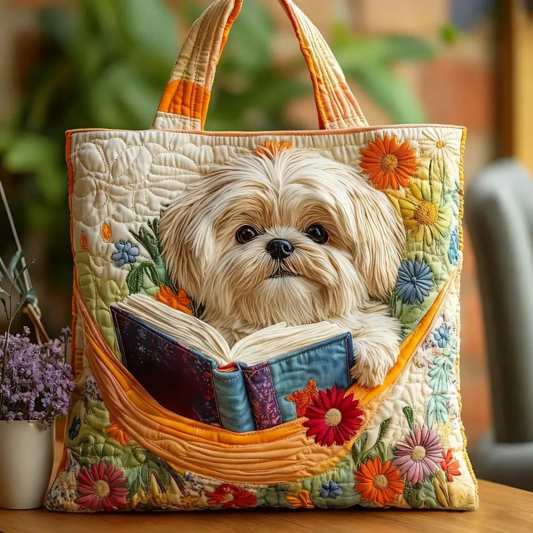 Skylar | Shih Tzu Book Lover Quilted Tote