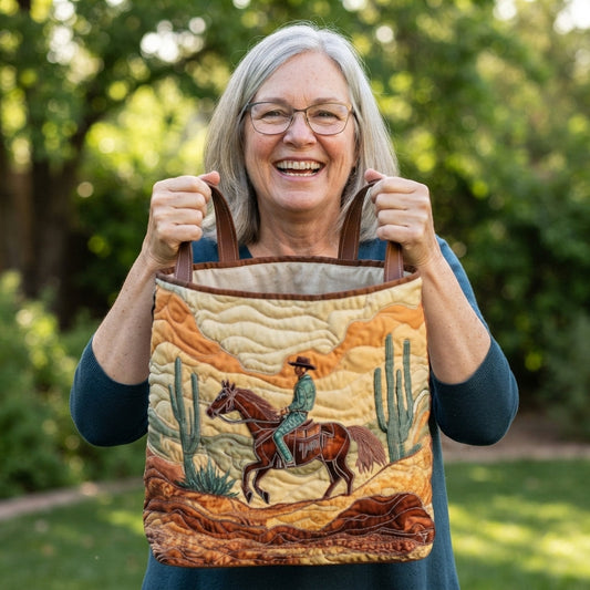 Desert Rider | Cowboy at Sunset Quilted Tote