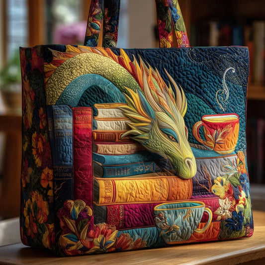 Hollis | Book Dragon & Tea Quilted Tote