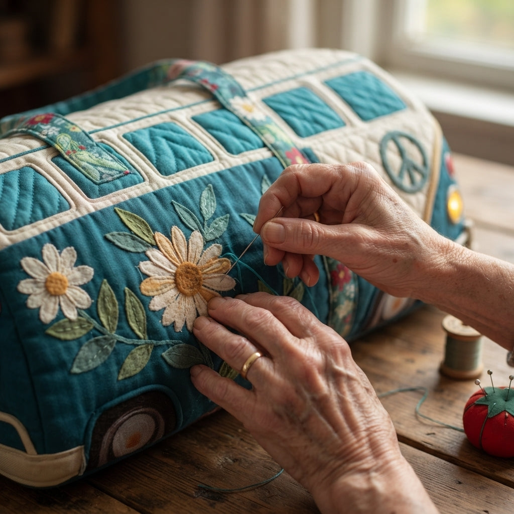 Tealvana | Teal Flower Camper Van Quilted Duffle