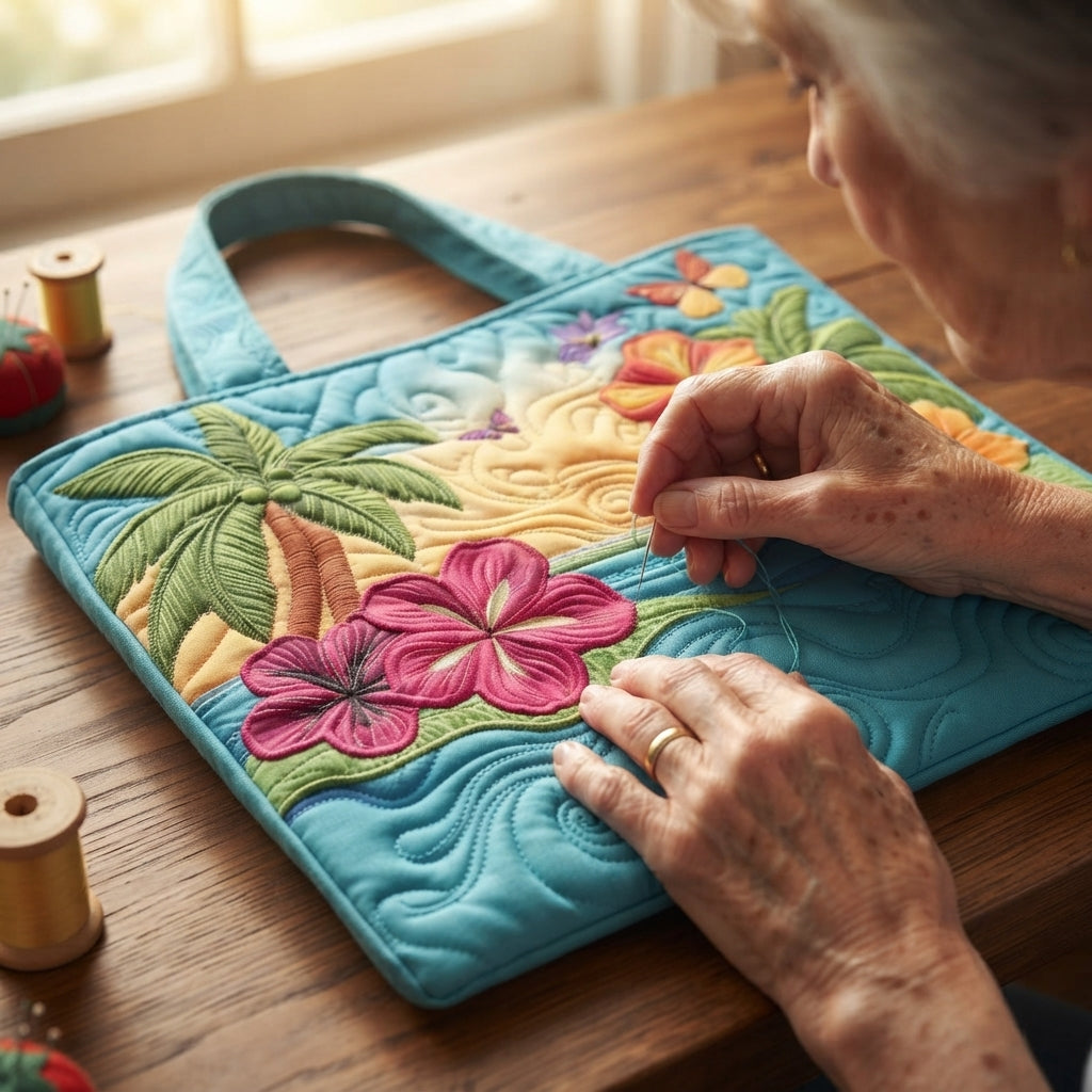 Island Breeze | Tropical Beach Quilted Tote