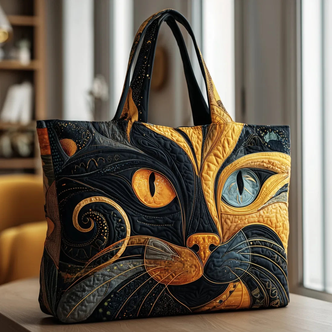 Freya | Black Cat Face Quilted Tote