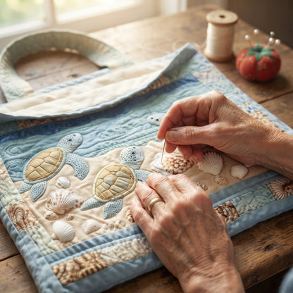 Amelia | Sea Turtles on the Shore Quilted Tote