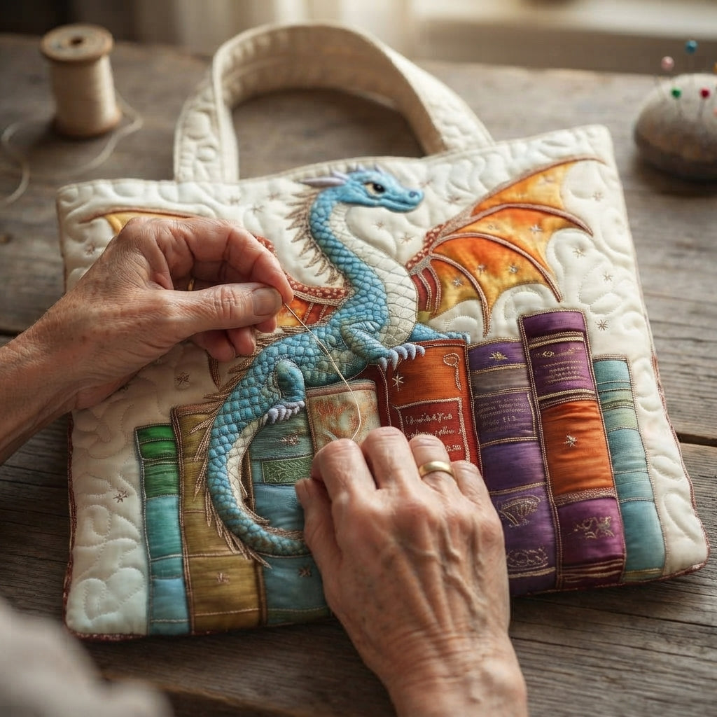 Danica | Dragon on Books Quilted Tote