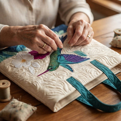 Ariella | Hummingbird & Blooms Quilted Tote