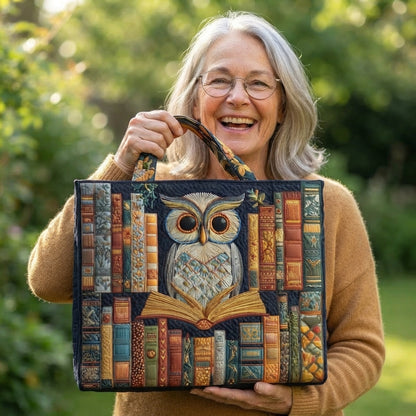 Indira | Owl & Old Books Quilted Tote