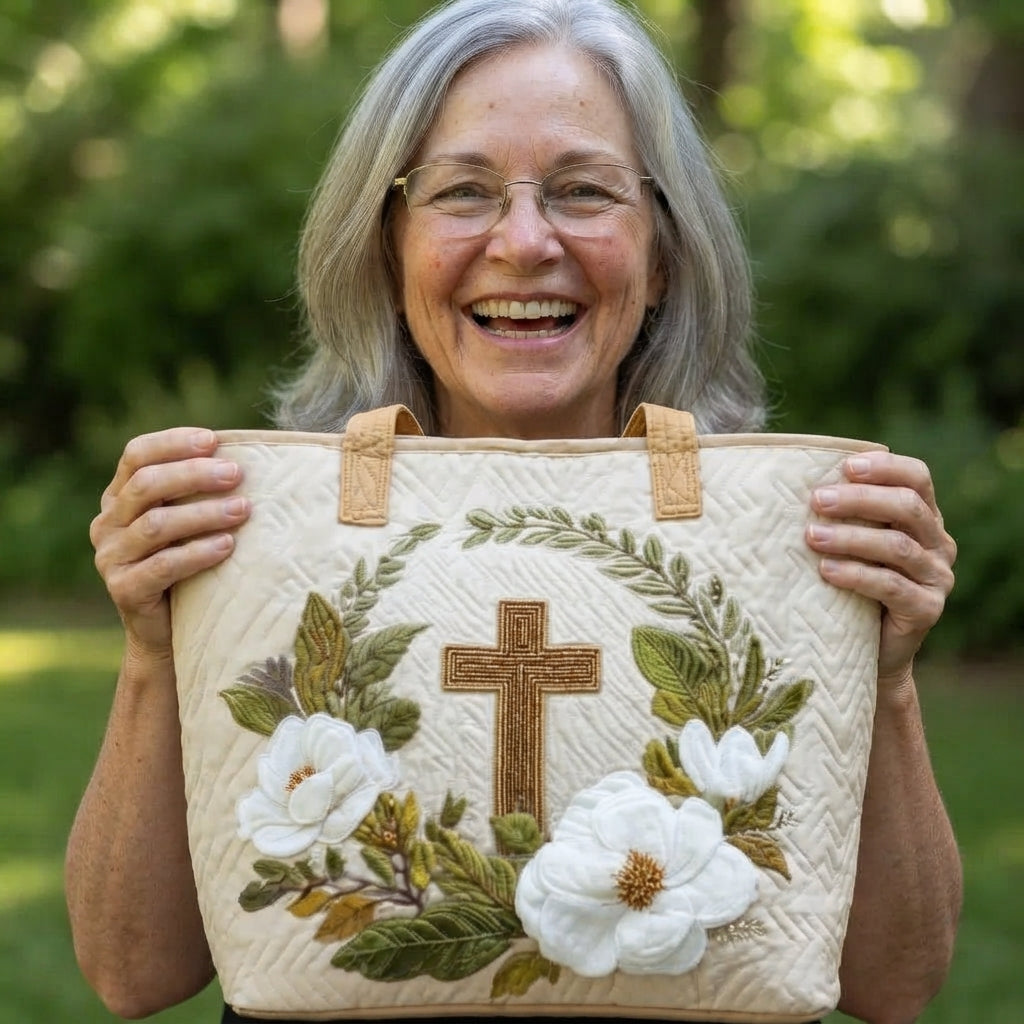 Cassidy | Holy Cross & Flowers Quilted Tote
