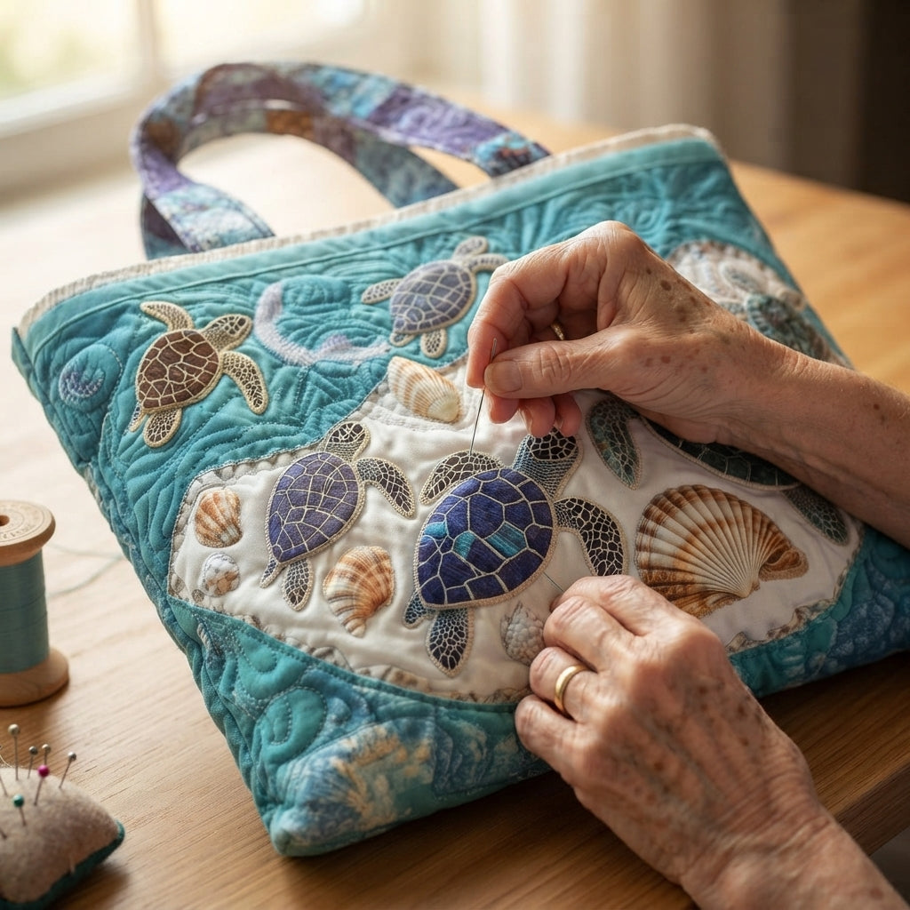 Felicity | Turtles & Seashells Quilted Tote