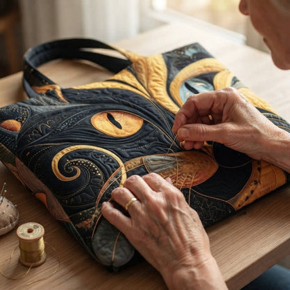 Freya | Black Cat Face Quilted Tote