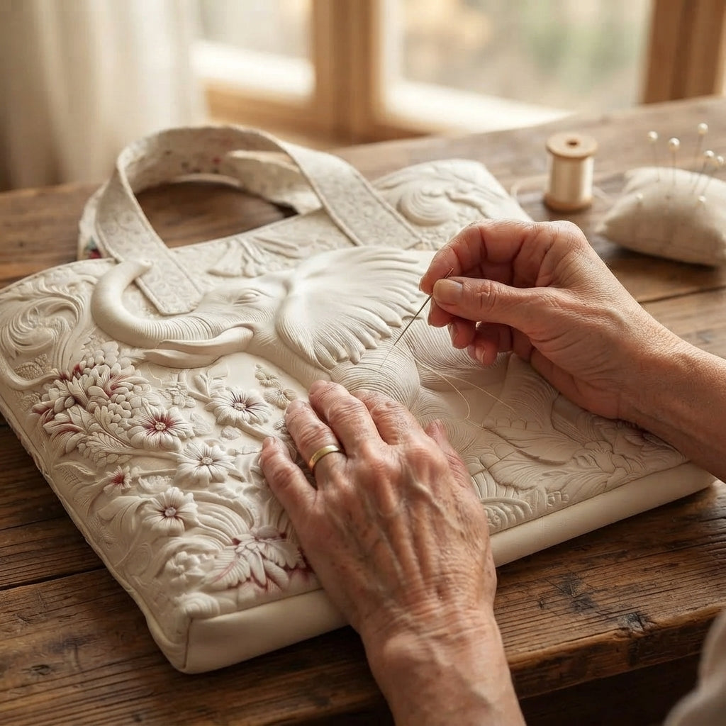 Lola | White Elephant Quilted Tote