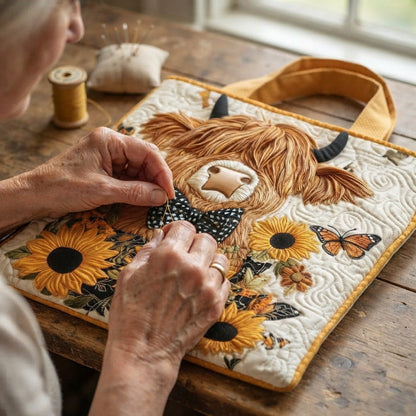 Briar | Highland Cow & Sunflowers Quilted Tote