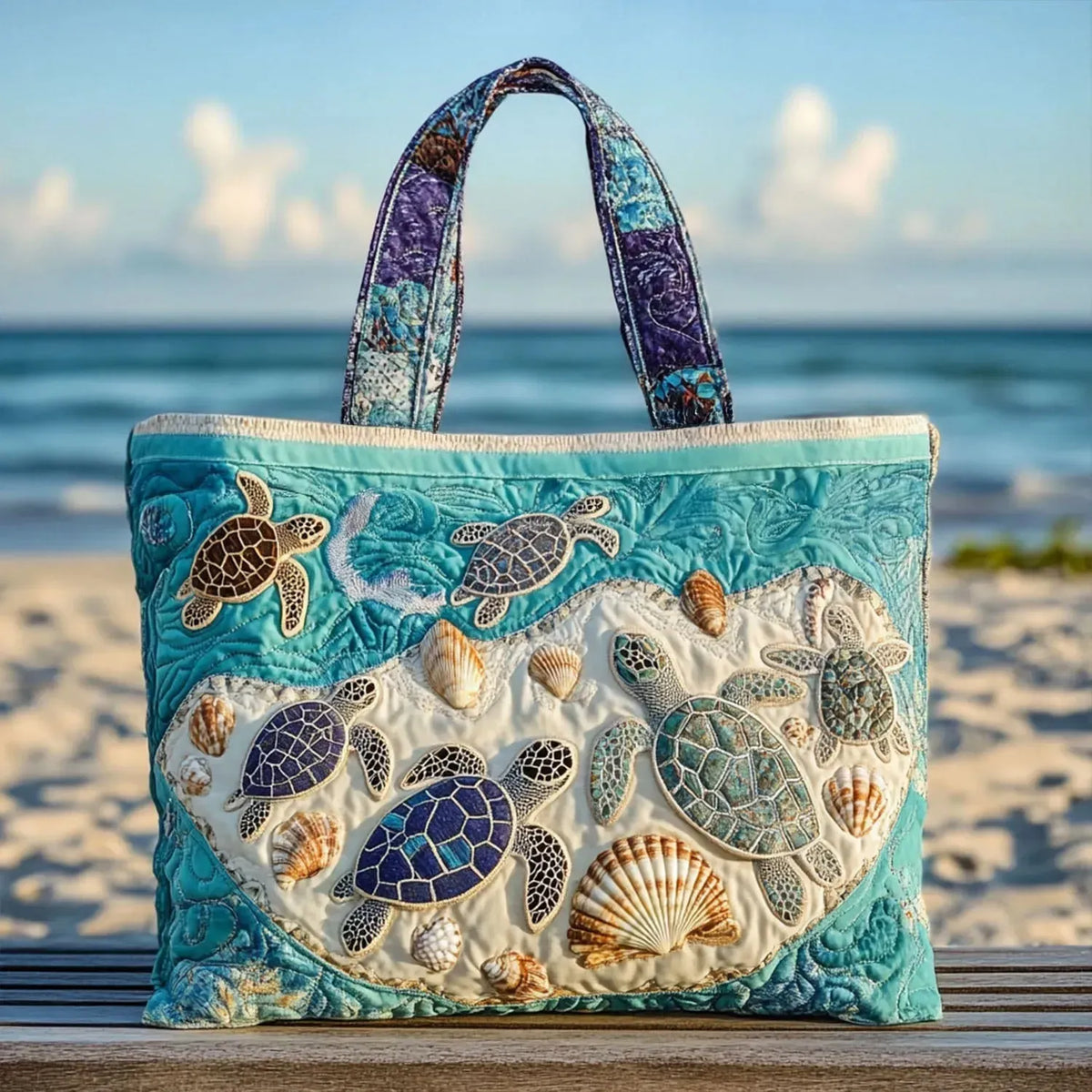 Felicity | Turtles & Seashells Quilted Tote
