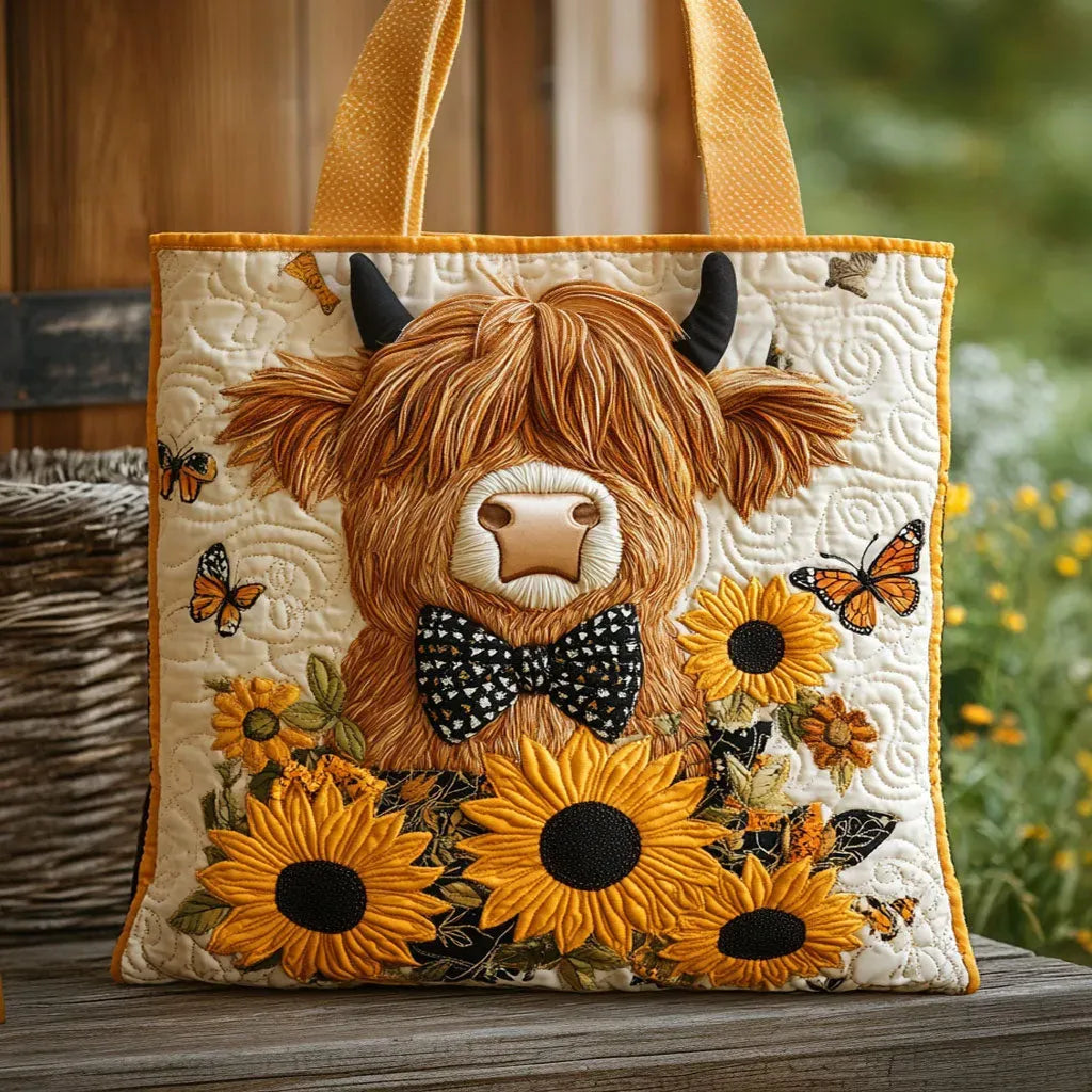 Briar | Highland Cow & Sunflowers Quilted Tote