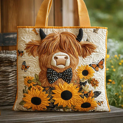 Briar | Highland Cow & Sunflowers Quilted Tote