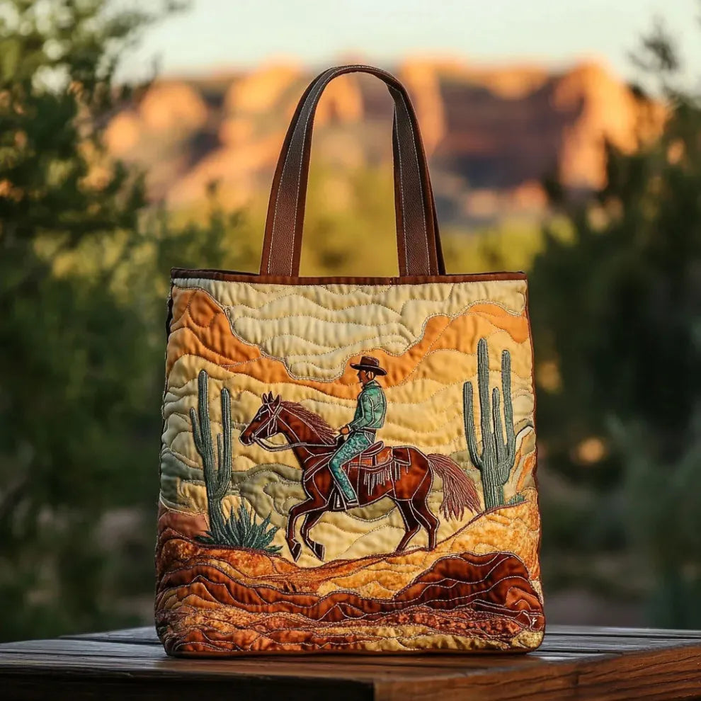 Desert Rider | Cowboy at Sunset Quilted Tote