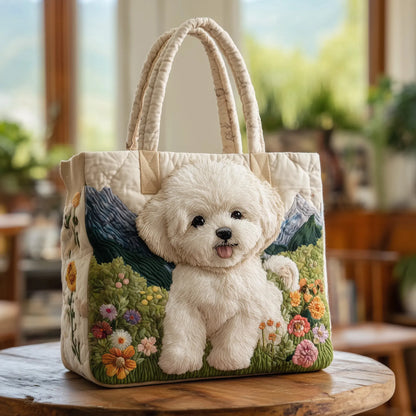 Olivia | Bichon Frise Quilted Tote