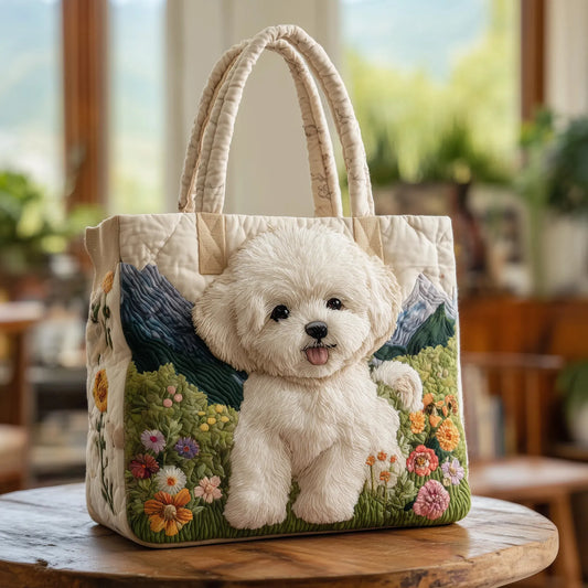 Olivia | Bichon Frise Quilted Tote