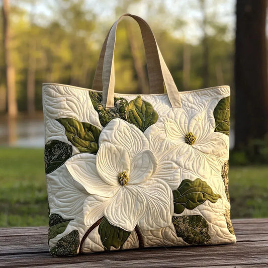 Adeline | White Magnolia Quilted Tote