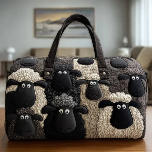 Clover | Black & Cream Sheep Quilted Duffle