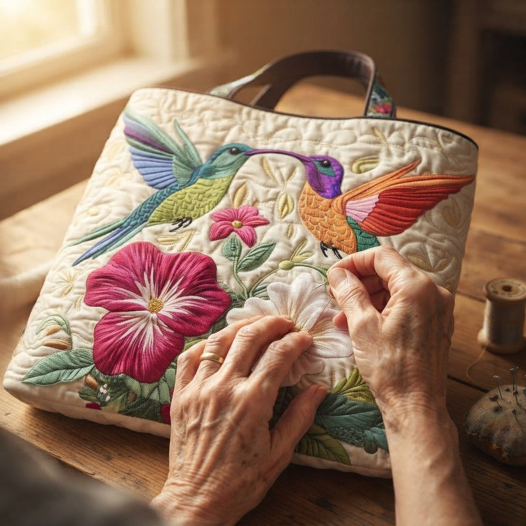 Nadia | Two Hummingbirds Quilted Tote