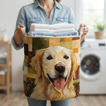 Cheerful Golden Retriever Laundry Basket