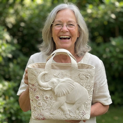 Lola | White Elephant Quilted Tote