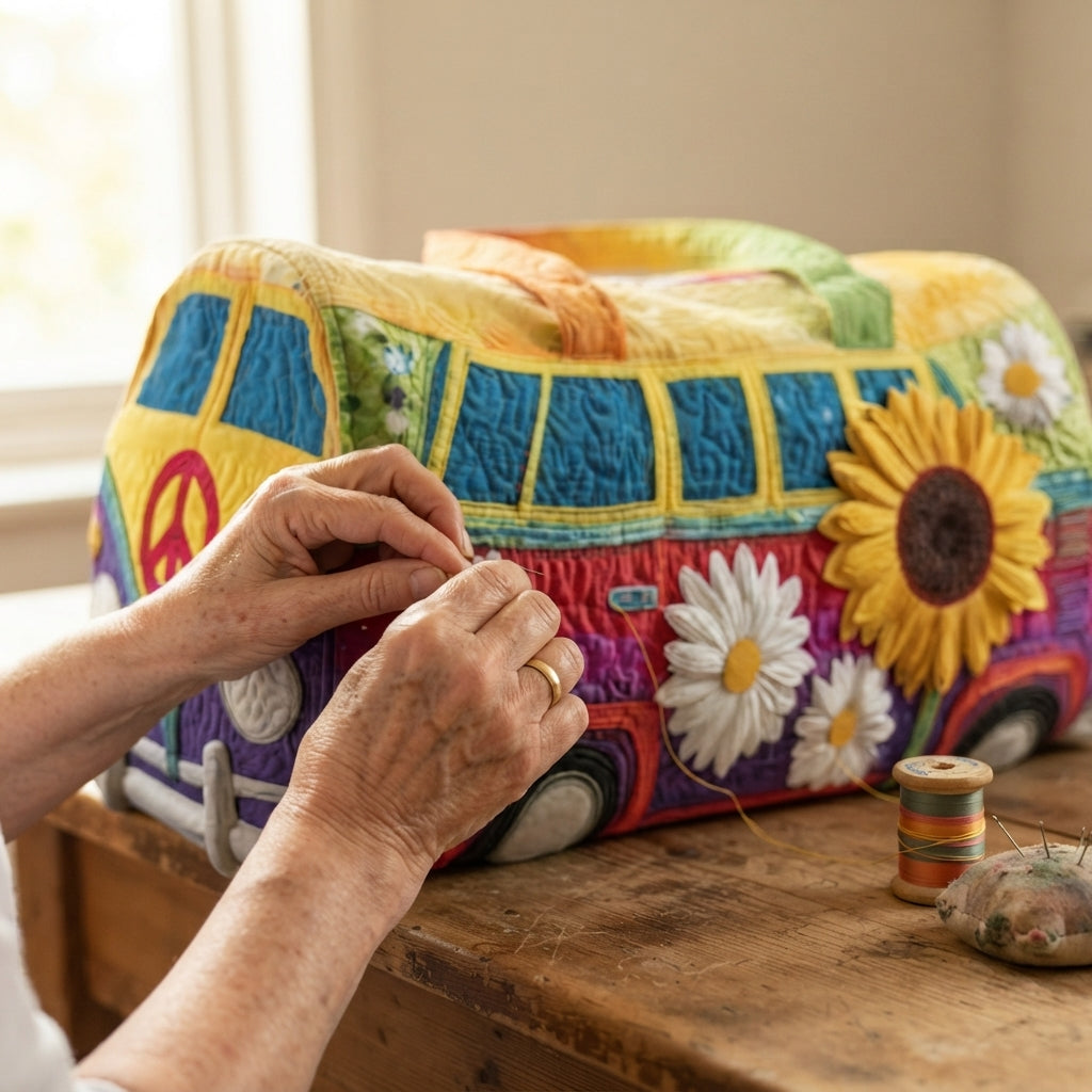 Sunflowvana | Sunflower Peace Camper Van Quilted Duffle