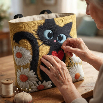 Maisie | Black Cat with Heart Quilted Tote