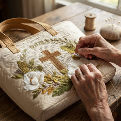 Cassidy | Holy Cross & Flowers Quilted Tote