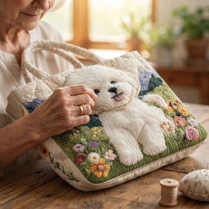 Olivia | Bichon Frise Quilted Tote