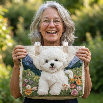 Olivia | Bichon Frise Quilted Tote