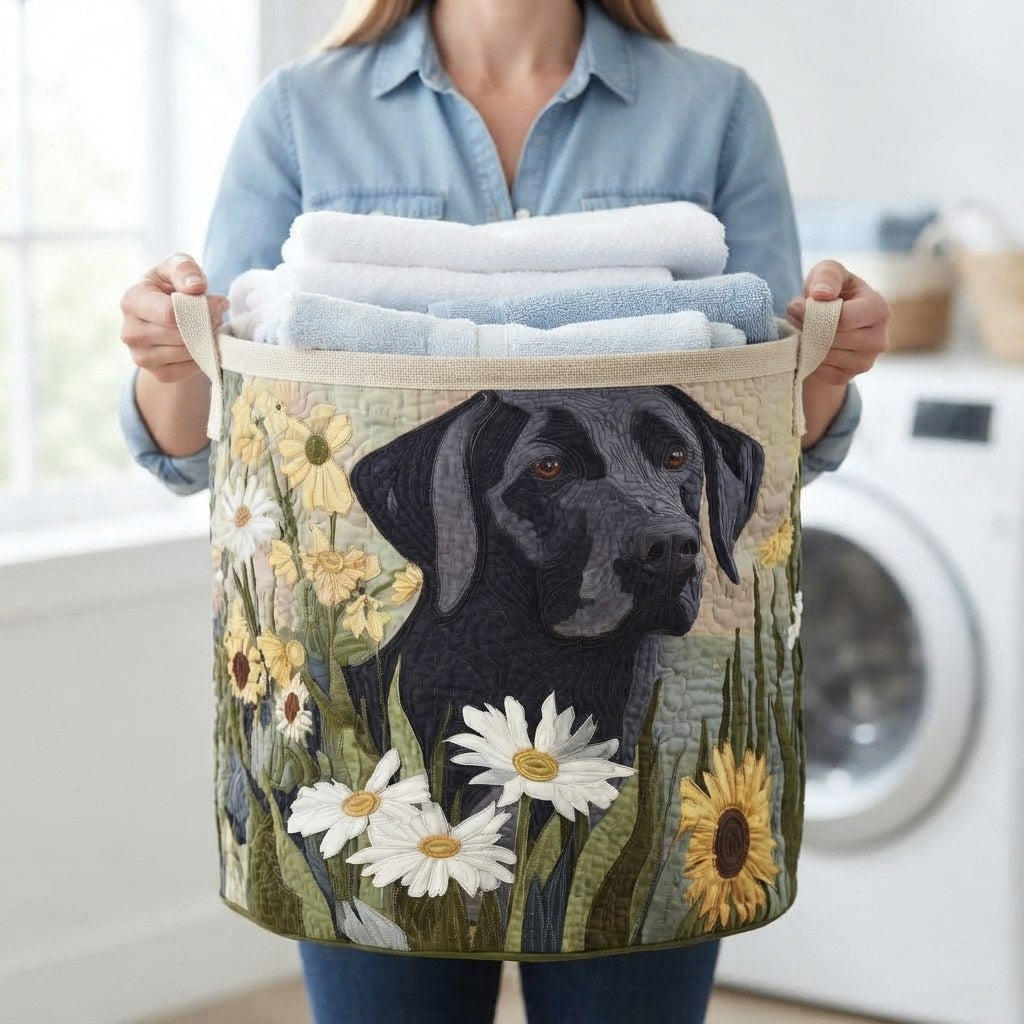 Floral Black Lab Laundry Basket