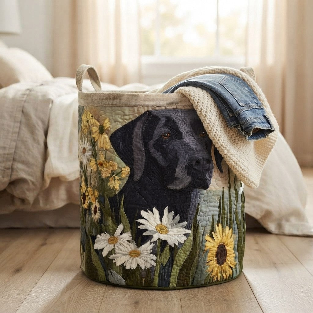 Floral Black Lab Laundry Basket