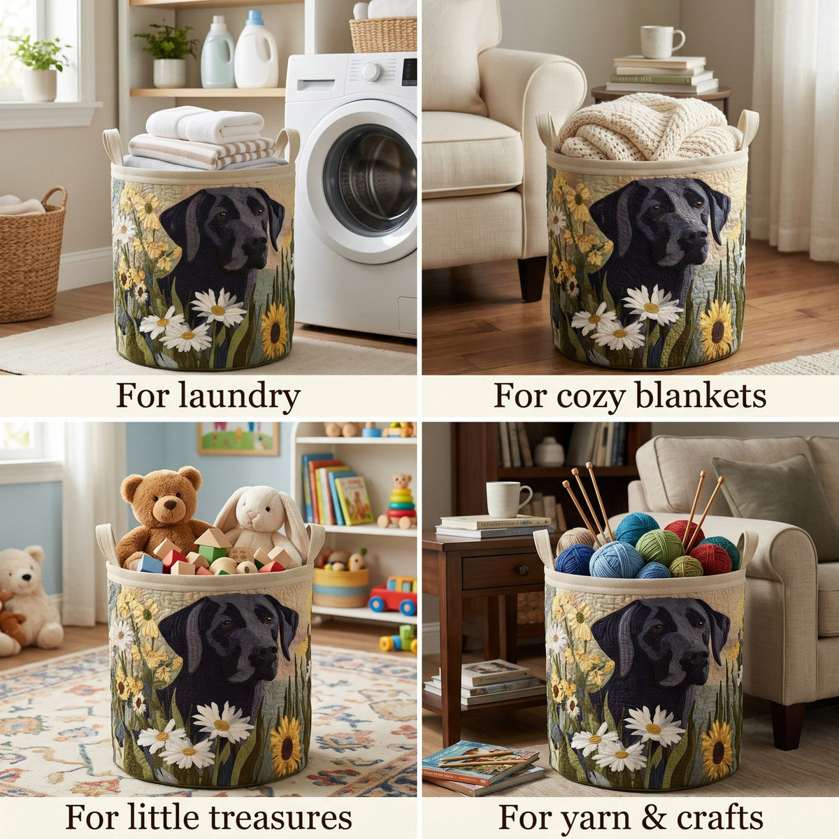 Floral Black Lab Laundry Basket