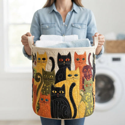 Folk Art Cat Laundry Basket