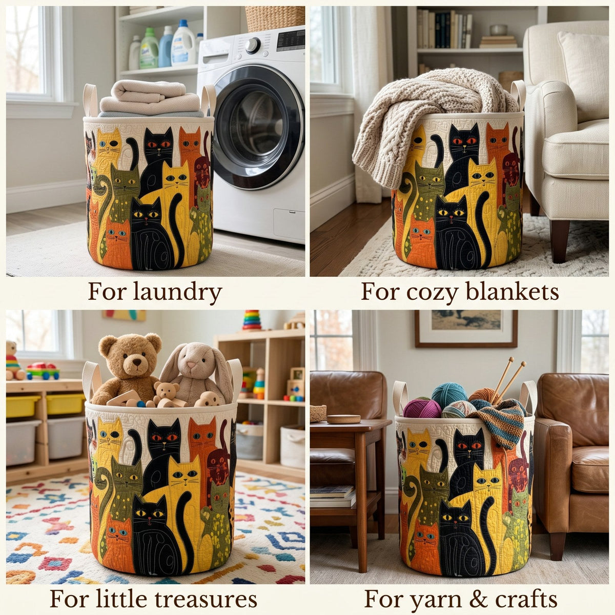 Folk Art Cat Laundry Basket
